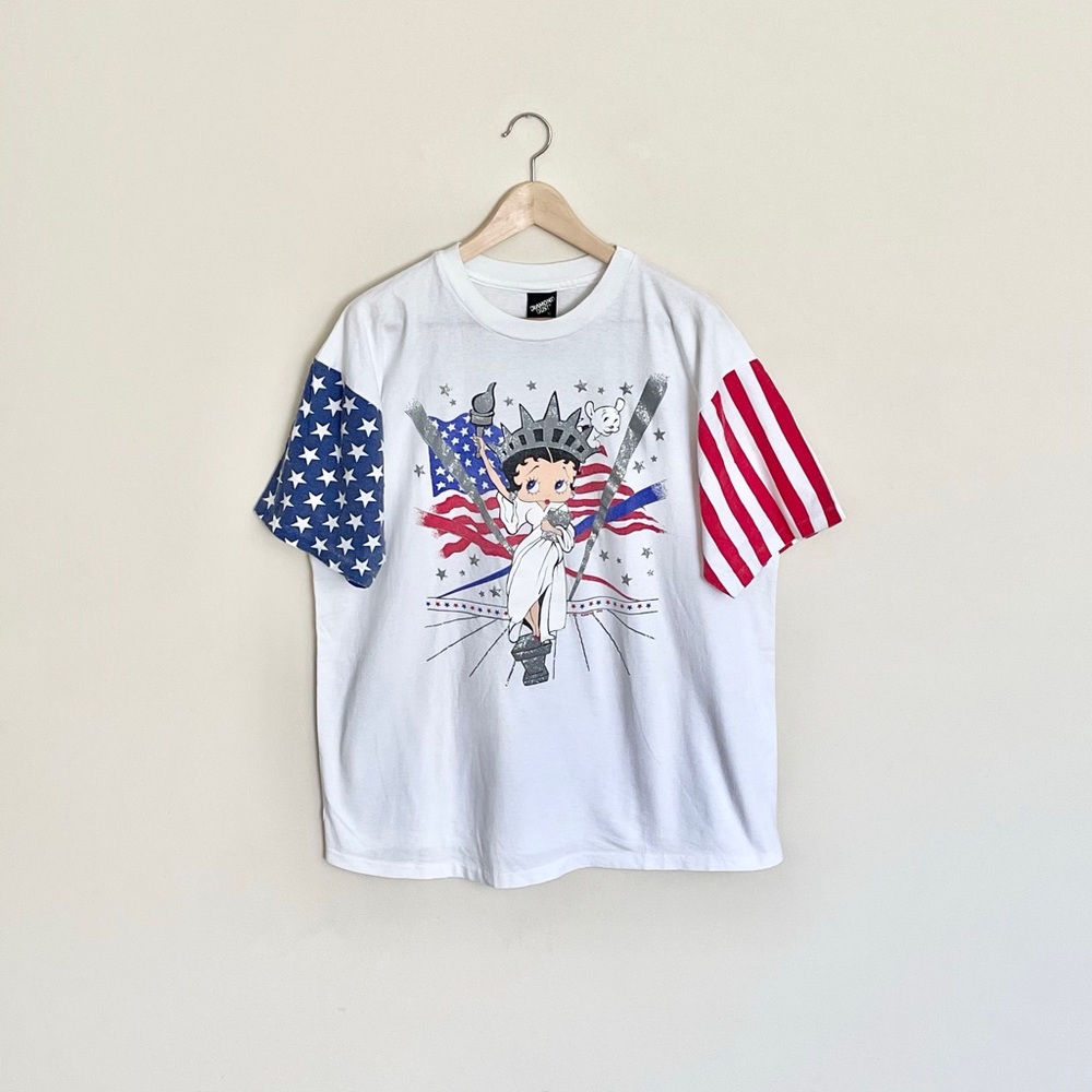 Vintage 90s Betty Boop Statue Of Liberty Stars and Stripes T Shirt Adult XL